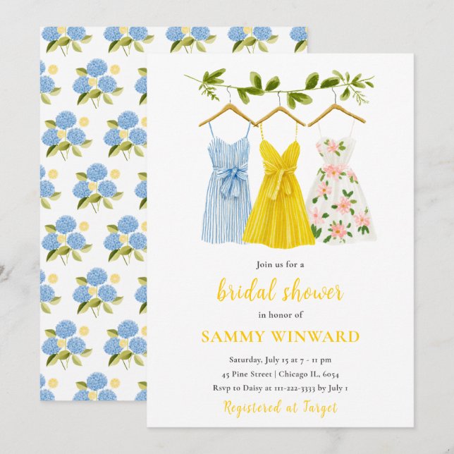 Summer Dress Clothes Line Bridal Shower Invitation (Front/Back)