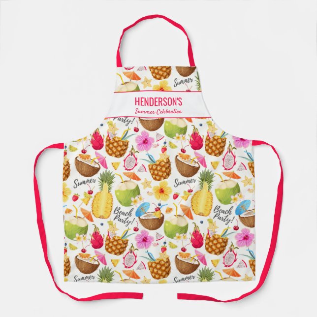 Summer Drinks Luau Beach Party Custom Name Text Apron (Front)