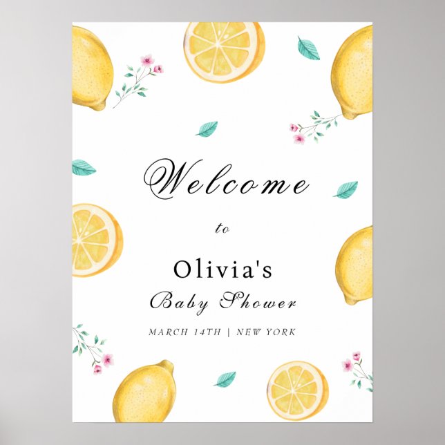 Summer Elegant Lemon Citrus Baby Shower Welcome  Poster (Front)