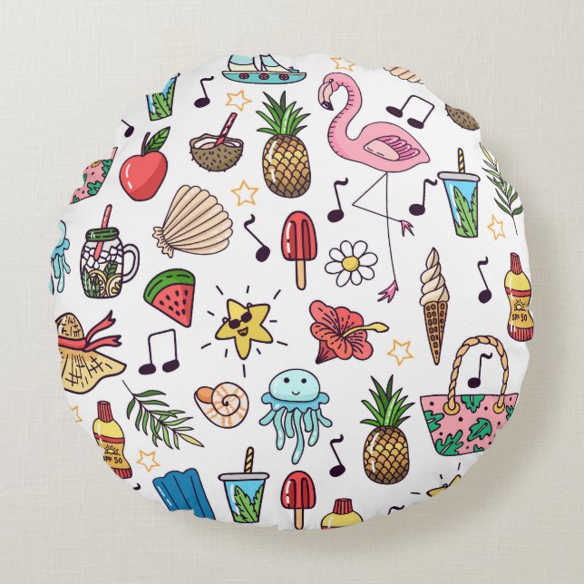 Summer Elements Vintage Seamless Pattern Round Cushion (Front)