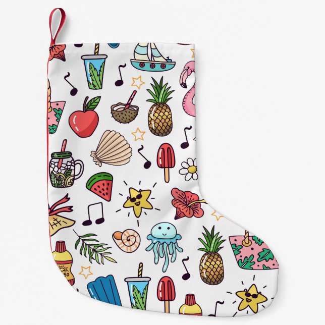Summer Elements Vintage Seamless Pattern Small Christmas Stocking (Front)