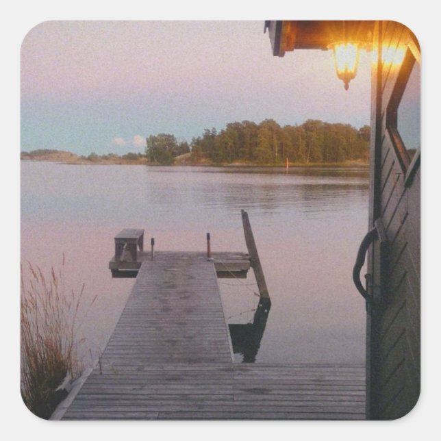 Summer evening in the swedish archipelago square sticker (Front)