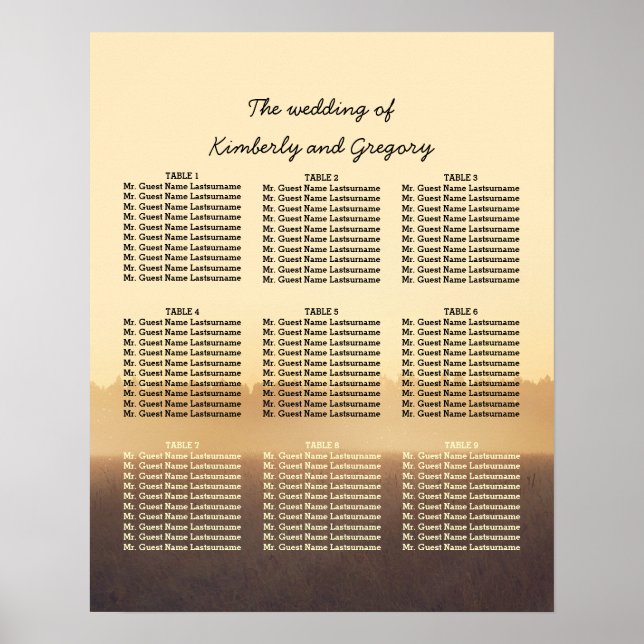 Summer Evening Rustic Woodland Wedding Seating Poster (Front)