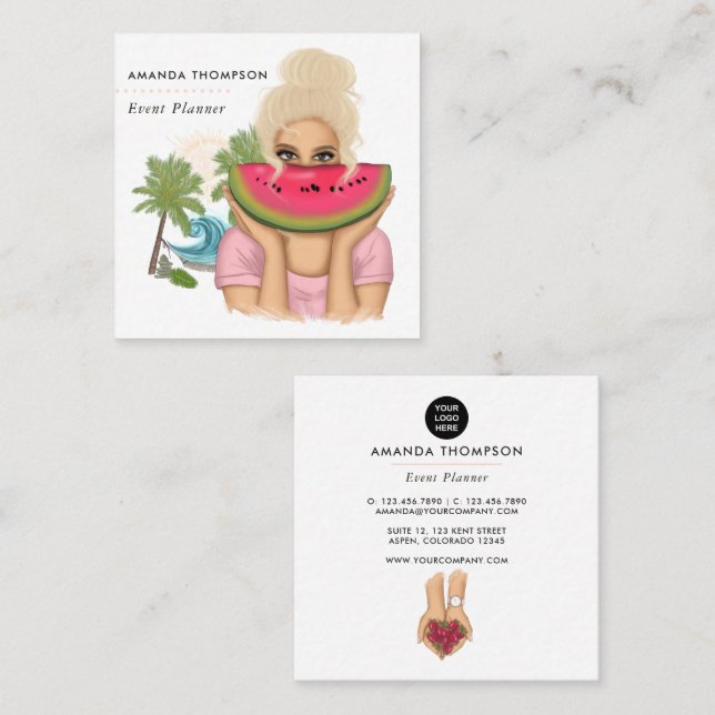 Summer Event Planner Square Business Card (Front/Back)