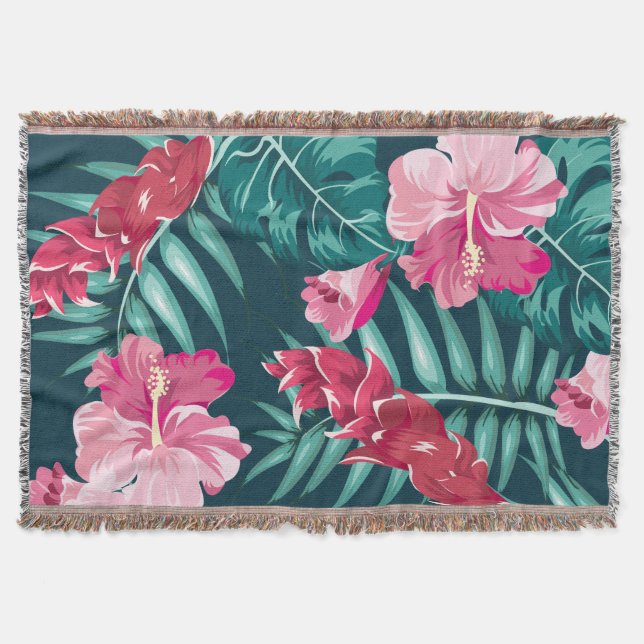 Summer Exotic Flowers Pink design Throw Blanket (Front)