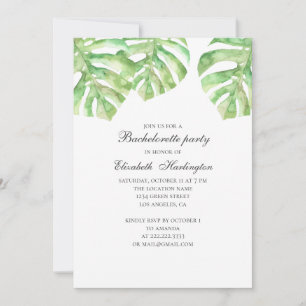 Summer exotic leaves. Tropical bachelorette party Invitation