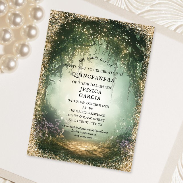 Summer Fairy Tale Enchanted Forest  Quinceañera  Invitation (Summer Fairy Tale Enchanted Forest Quinceañera Invitation)