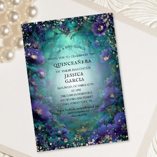 Summer Fairy Tale Enchanted Forest Quinceañera Invitation