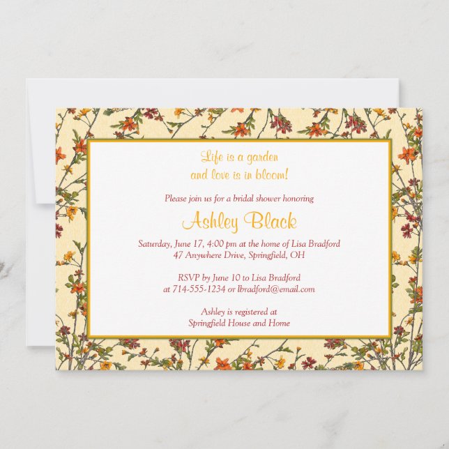 Summer Fall Garden Floral Bridal Shower Invitation (Front)