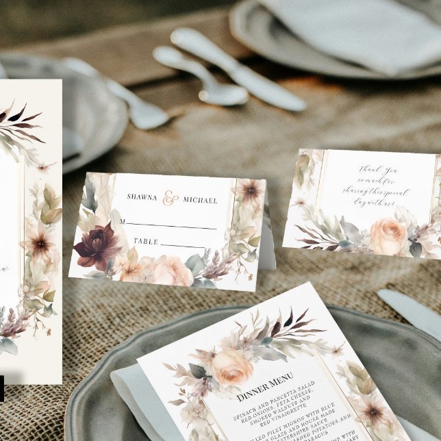 Summer Fall Muted BOHO Floral Wedding Reception Place Card (Creator Uploaded)