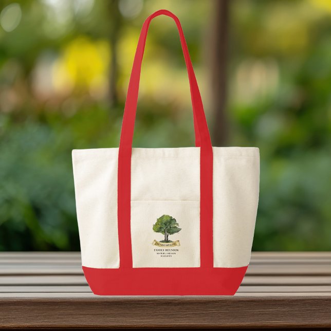 Summer Family Reunion Tree Matching Keepsake Tote Bag (Genealogy Tree Family Reunion Custom Red Handle Large Tote Bag)