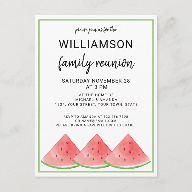 Summer Family Reunion Watermelon Announcement Postcard (Front)