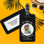 Summer Family Vacation Black Luggage Tag<br><div class="desc">Fun gift for your summer vacation,  this luggage tag features a summer vacation illustration on a black background along with your family name,  year and location in chic lettering and your information printed on the back.</div>