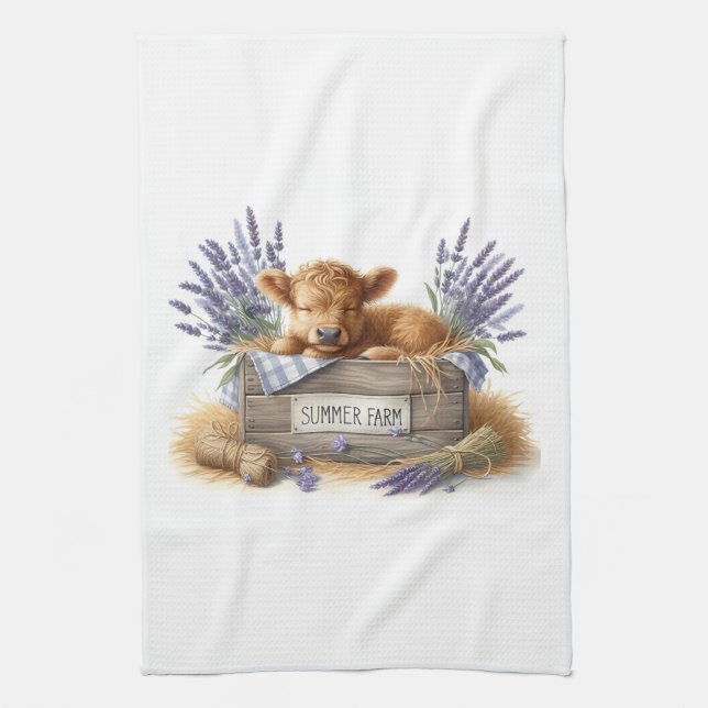 Summer Farm Baby Cow Tea Towel (Vertical)