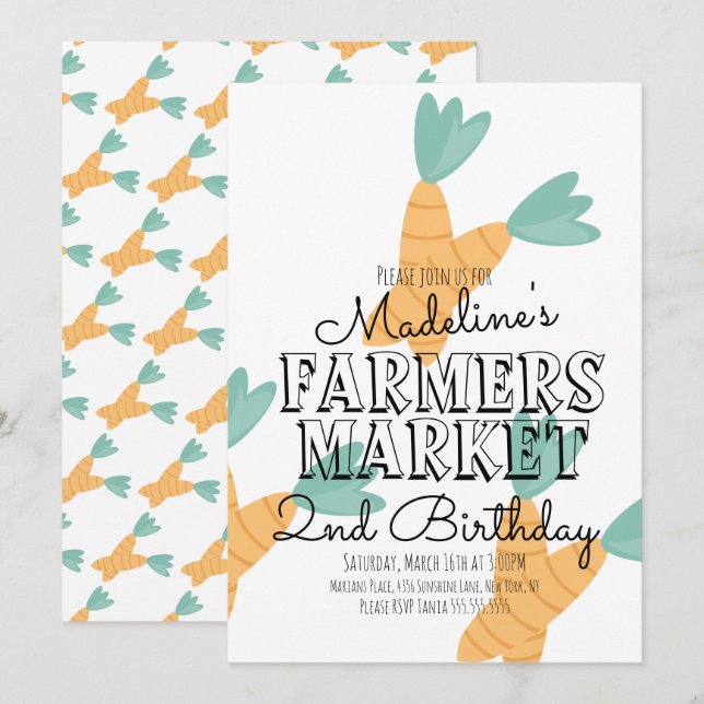 Summer Farmers Market Carrots Vegetables Invitation (Front/Back)