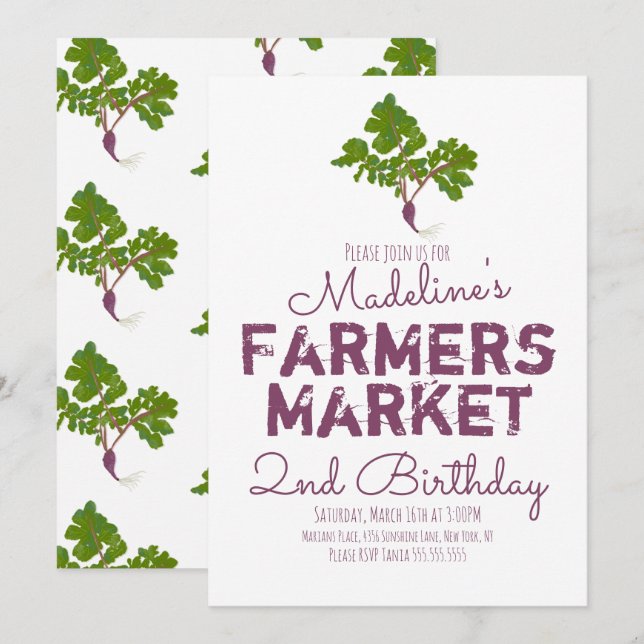 Summer Farmers Market Radish Vegetables Invitation (Front/Back)