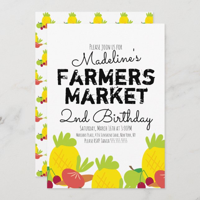 Summer Farmers Market Vegetables Fruit Invitation (Front/Back)