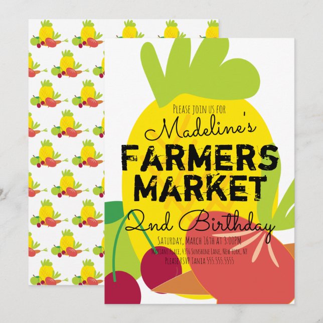 Summer Farmers Market Vegetables Fruits Invitation (Front/Back)