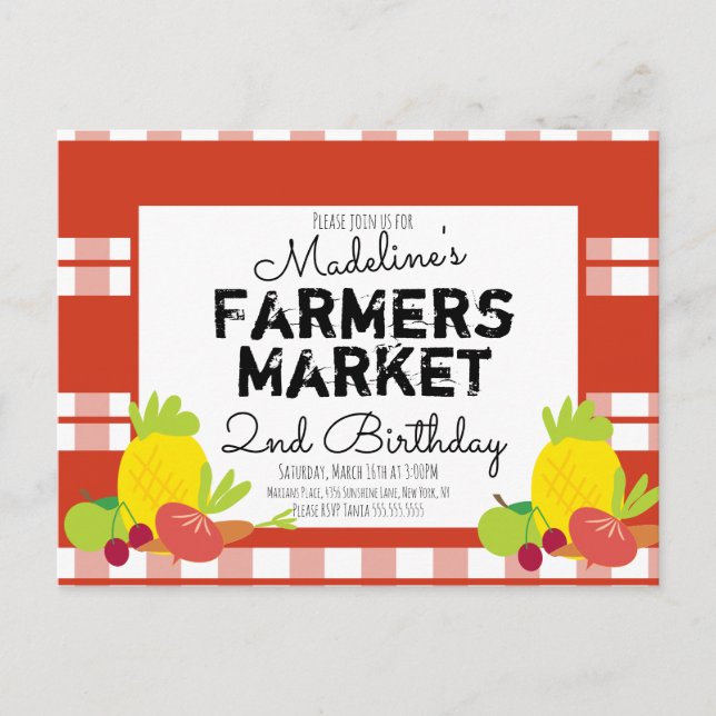 Summer Farmers Market Vegetables Picnic Birthday   Postcard (Front)