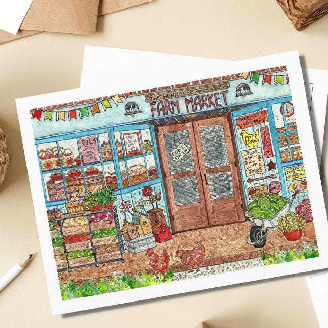 Summer Farmer's Market Watercolor Postcard (Creator Uploaded)
