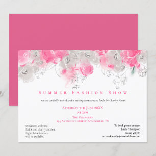 Summer Fashion Show Event Florals Pink Grey Invitation