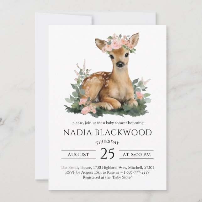 Summer Fawn Watercolor Baby Shower Invitation (Front)