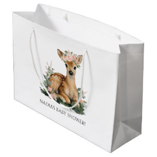 Summer Fawn Watercolor Baby Shower Large Gift Bag