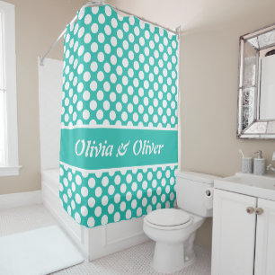 Summer Feel Turquoise & White Polka Dot Pattern Shower Curtain