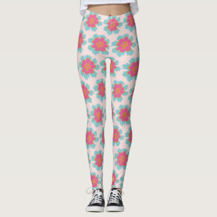 Summer feeling pink and blue floral pattern leggings