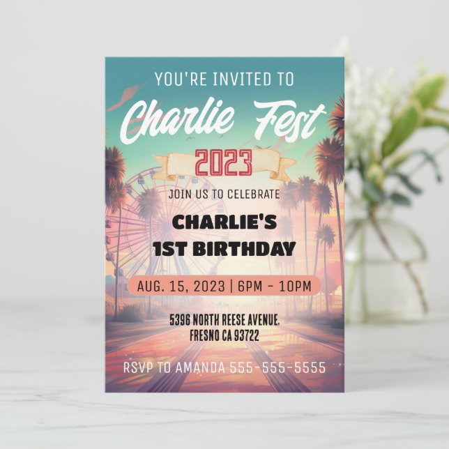 Summer Festival Birthday Party Invitation  (Standing Front)