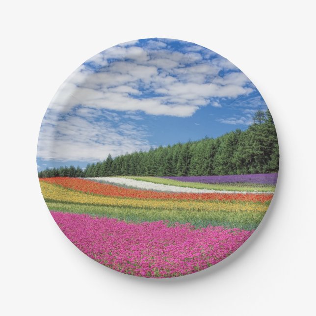 Summer Field Rows of Flowers Paper Plate (Front)