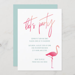 Summer first birthday pink & mint flamingo invite