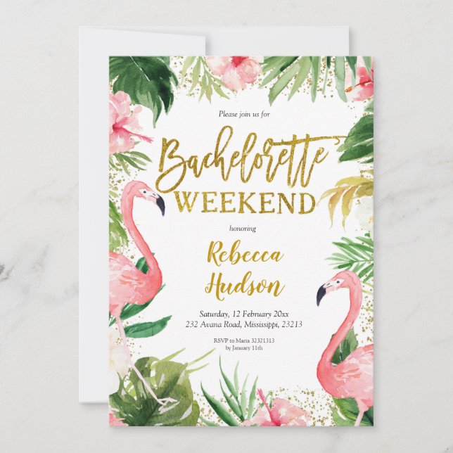 Summer Flamingo Bachelorette Weekend Invitation (Front)