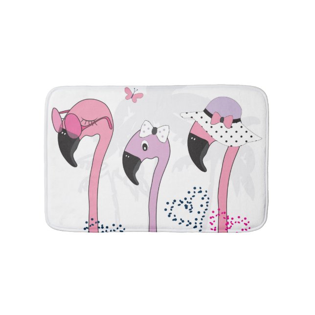 Summer Flamingo: Beach Vintage Illustration. Bath Mat (Front)