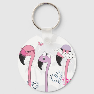 Summer Flamingo: Beach Vintage Illustration. Key Ring