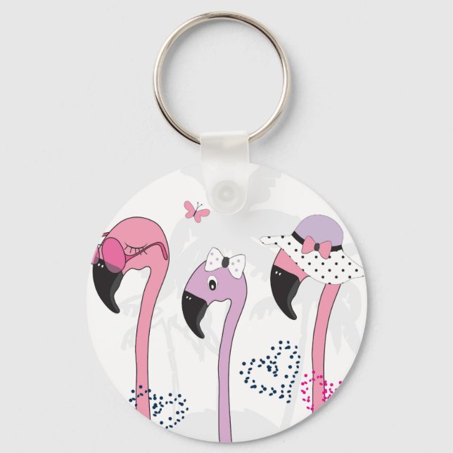 Summer Flamingo: Beach Vintage Illustration. Key Ring (Front)