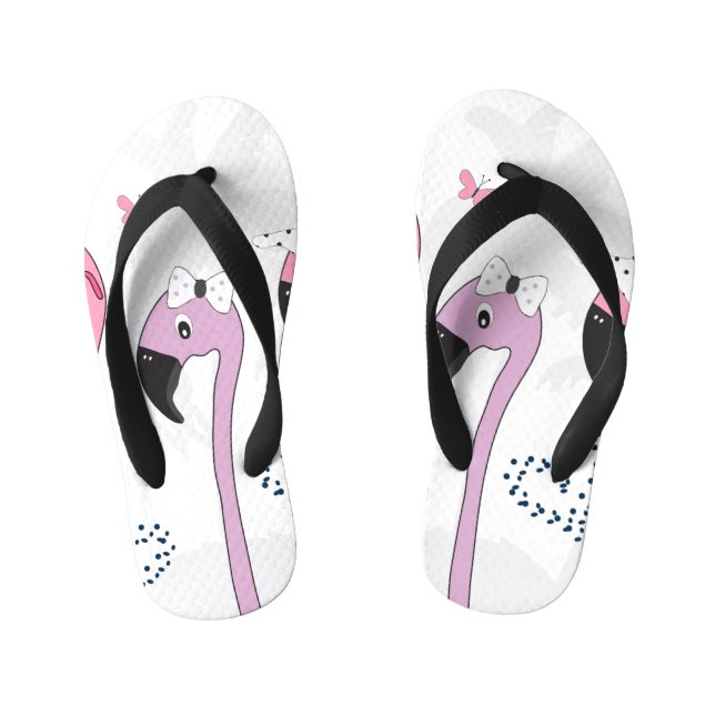 Summer Flamingo: Beach Vintage Illustration. Kid's Flip Flops (Footbed)