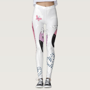 Summer Flamingo: Beach Vintage Illustration. Leggings