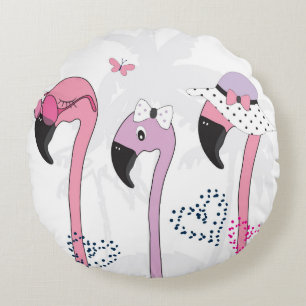Summer Flamingo: Beach Vintage Illustration. Round Cushion