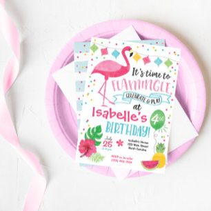 Summer Flamingo Birthday Invitation, Flamingle Invitation