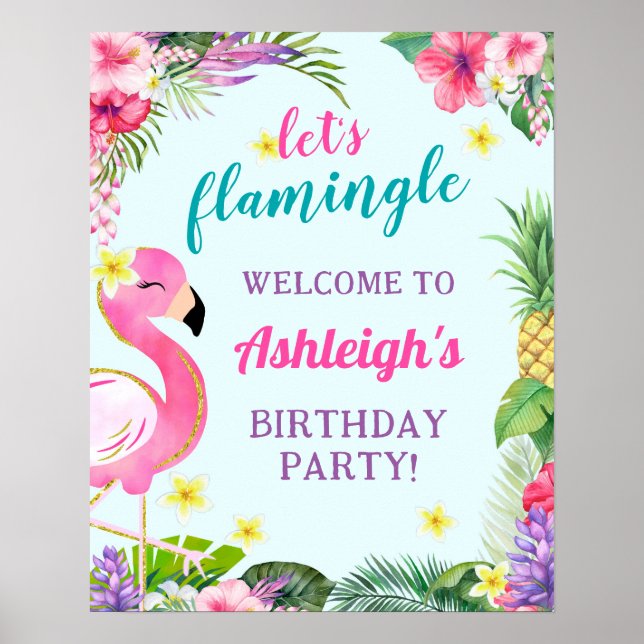 Summer Flamingo Birthday Party Welcome Sign (Front)