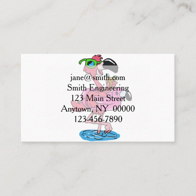 Summer Flamingo cartoon | choose background color Business Card (Front)