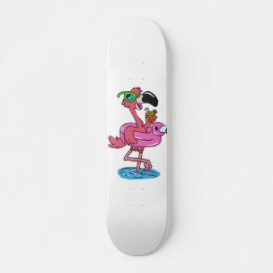 Summer Flamingo cartoon   choose background color Skateboard