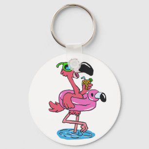 Summer Flamingo cartoon   choose background colour Key Ring
