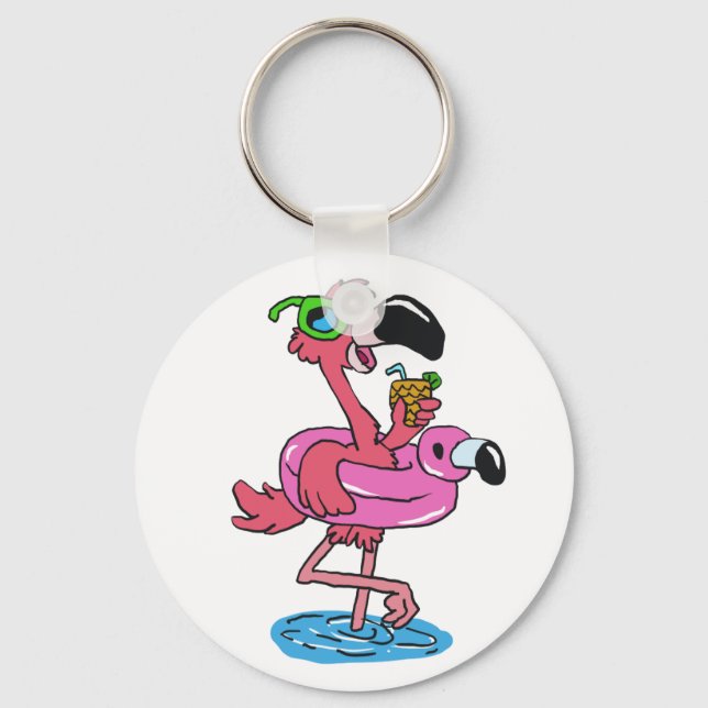 Summer Flamingo cartoon | choose background colour Key Ring (Front)
