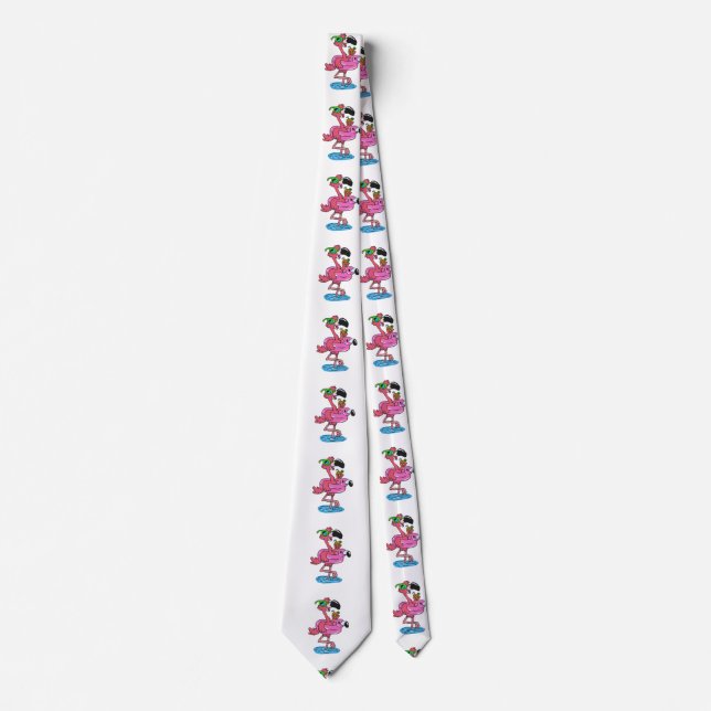Summer Flamingo cartoon | choose background colour Tie (Front)