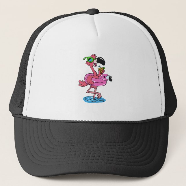 Summer Flamingo cartoon | choose background colour Trucker Hat (Front)