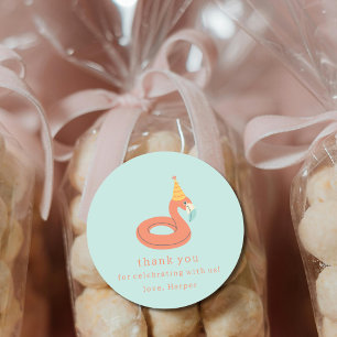 summer flamingo float kids birthday pool party classic round sticker