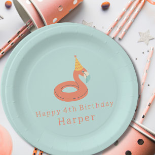 summer flamingo float kids birthday pool party paper plate
