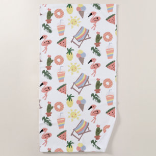 Summer Flamingo Hand Drawn Doodles Beach Towel